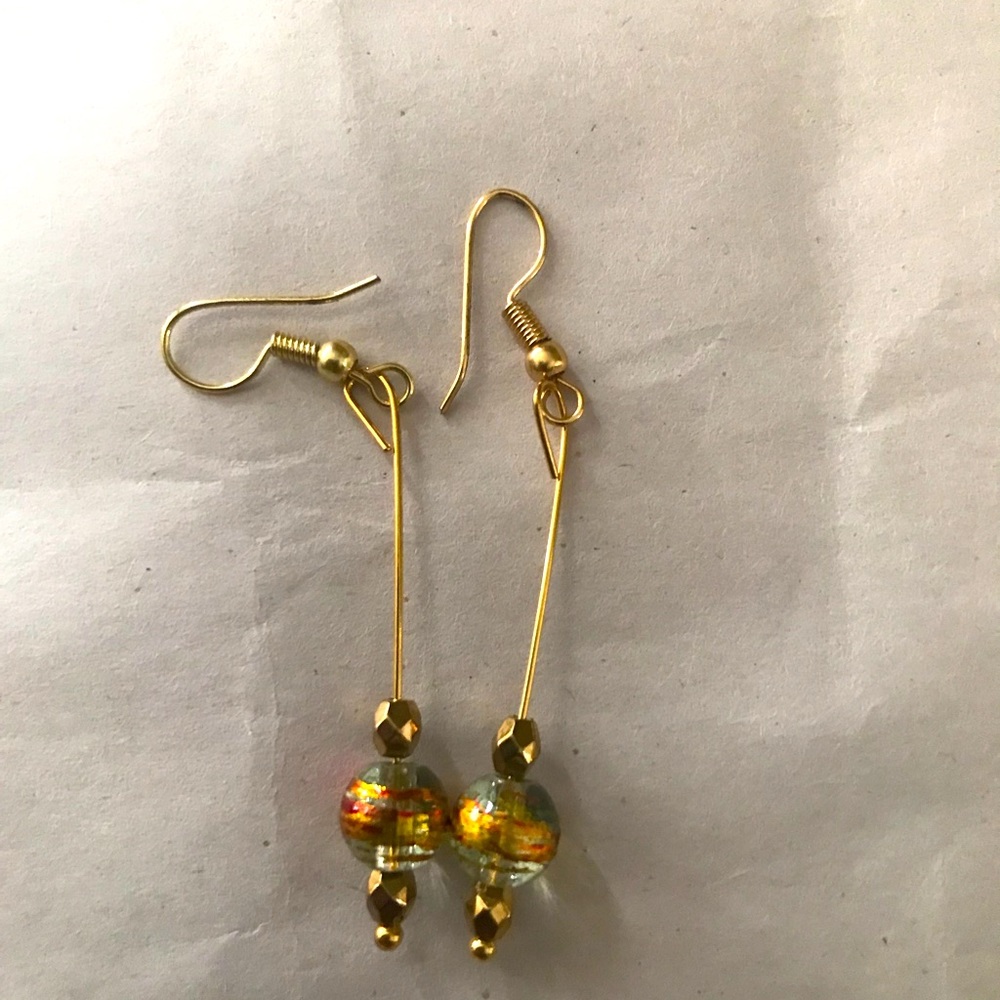 GOLD AND CLEAR COLORED BEADED EARRINGS